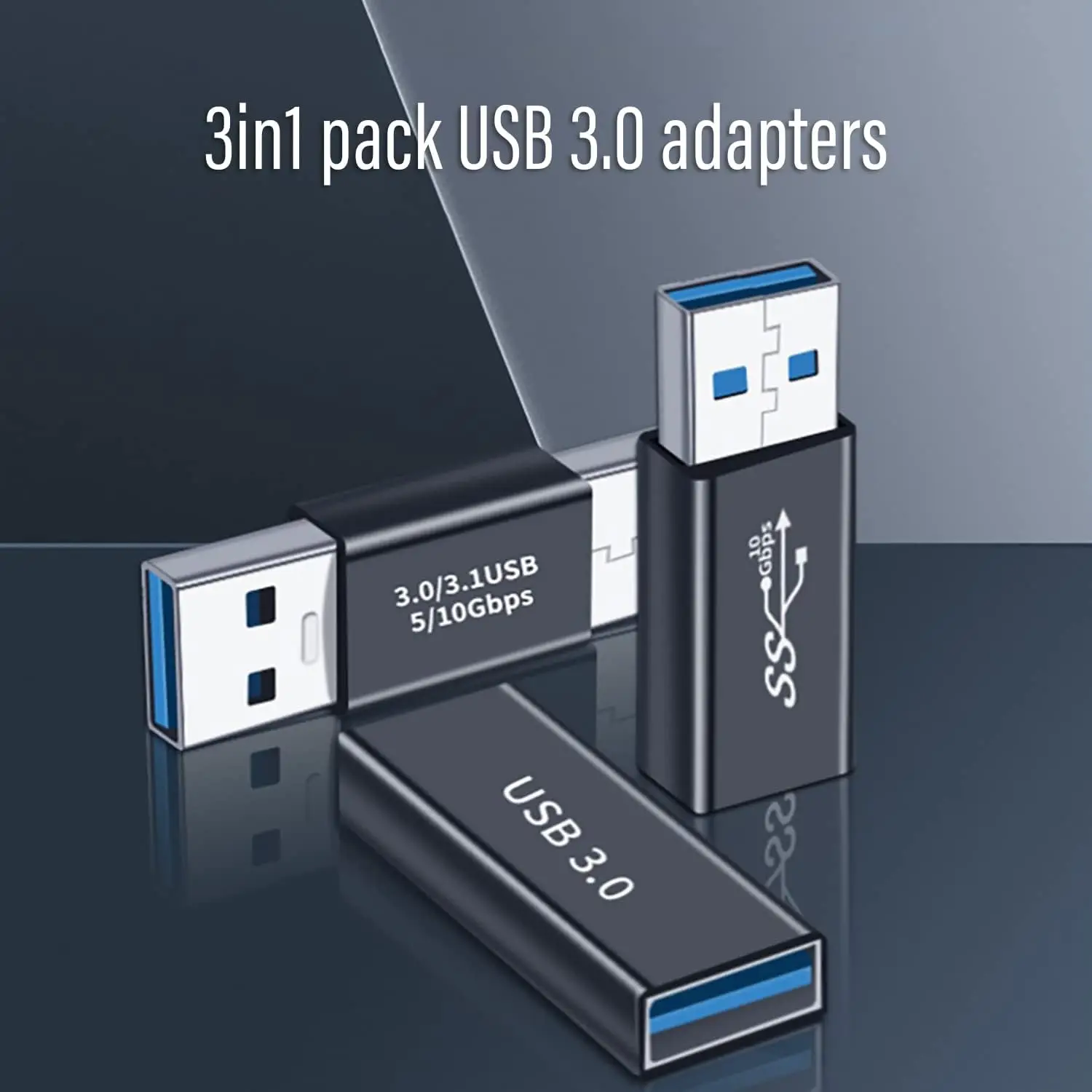 3팩 USB 3.0 어댑터 케이블 세트, 블랙, USB 3.0 암-암, 수-수, 암-수, 고속 커플러 커넥터