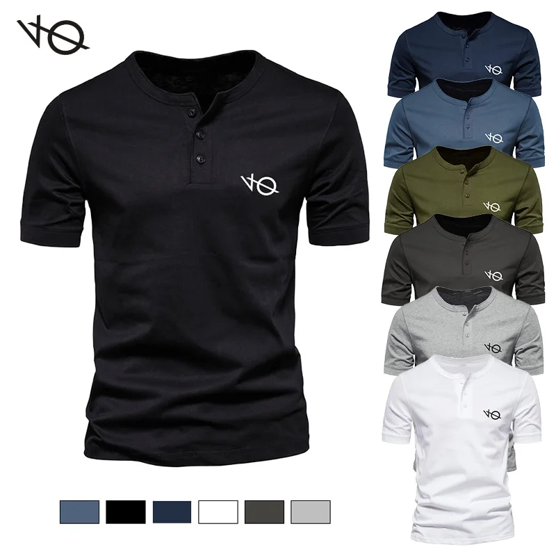 

Summer Fashion Casual Comfortable Cotton Henley Crew neck Short Sleeve Shirts Tops Solid Color Basic T-shirt Male