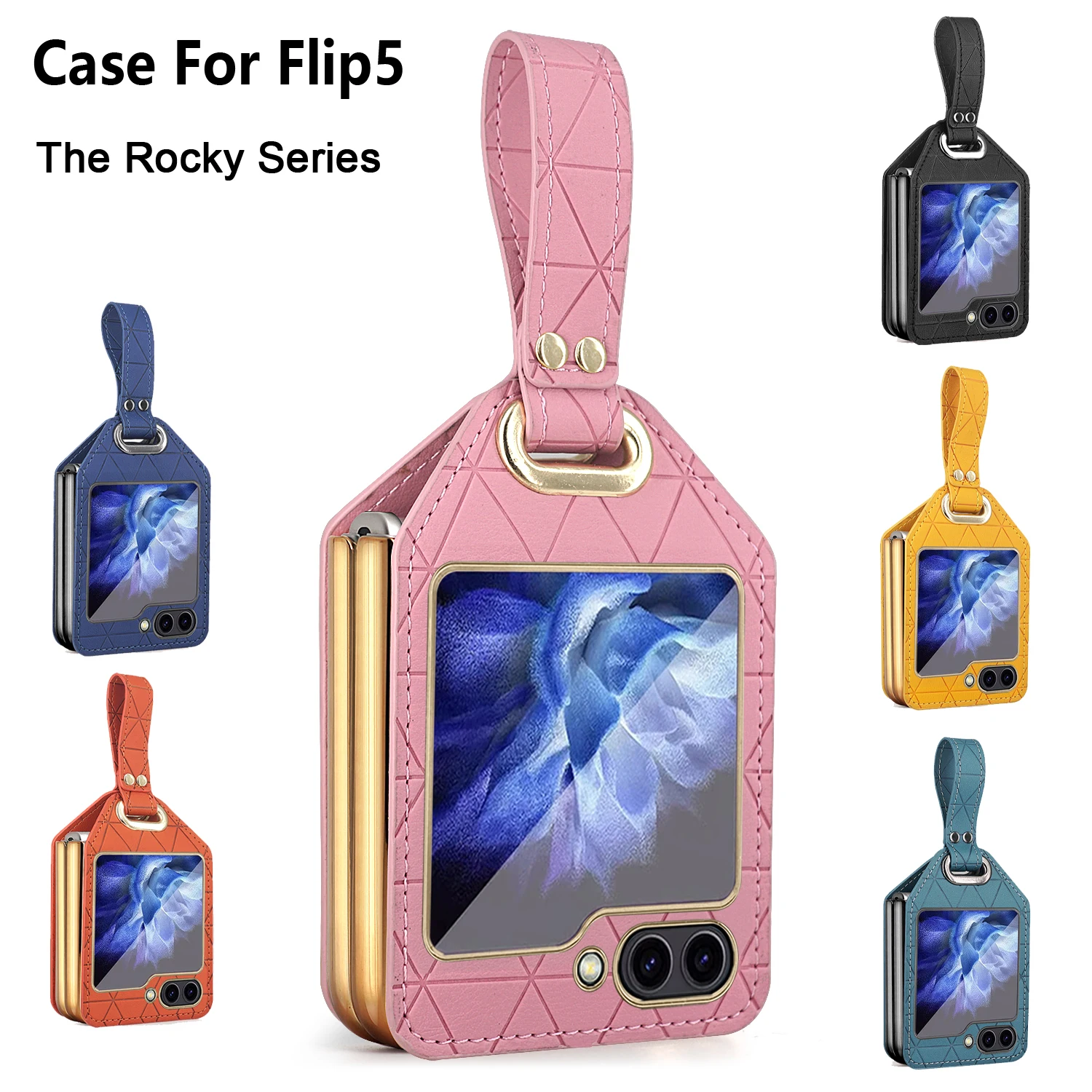 Samsung Galaxy Z Flip 5 Leather Wrist Strap Holder Case