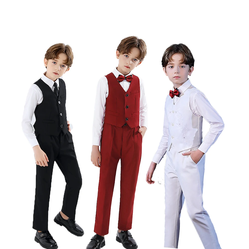 

Children's Formal Vest Suit Dress Boy Piano Performance Host Photography Costume Kids Waistcoat Shirts Pants Bowtie Outfit