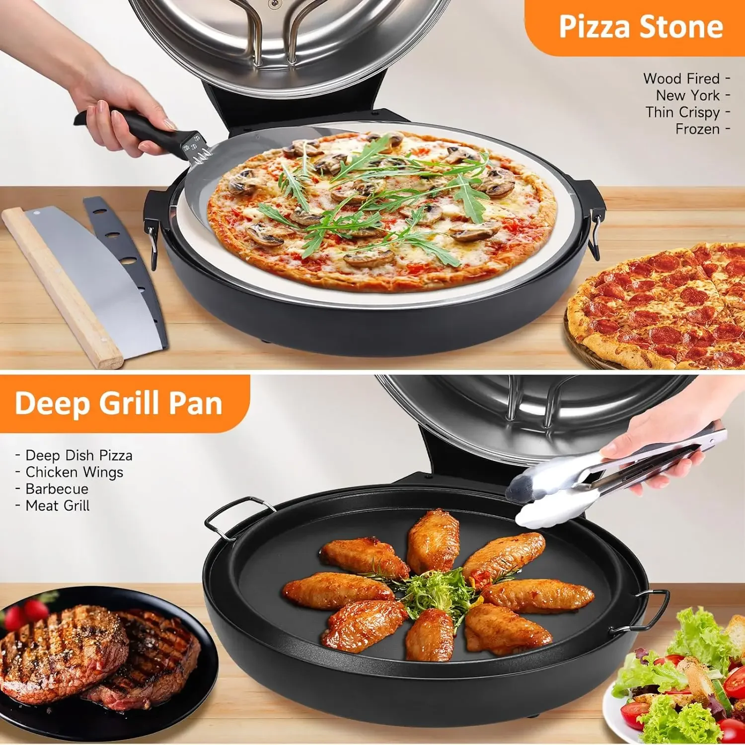 Davivy 16" Large Pizza Oven with Pizza Stone & Grill Pan  Portable Indoor 5
