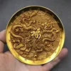 Antique Bronze Gilded Double Dragon Fuzi Plate Decorative Ornament 2