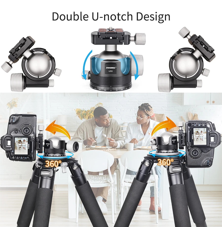 U44/U55 Low Profile Camera Tripod Ballhead, with Arca 1/4" Quick Release Plate,