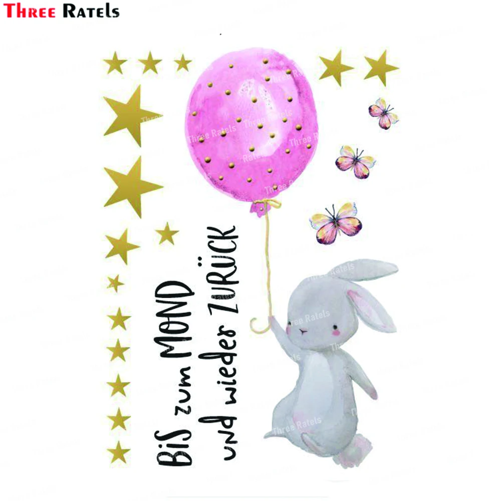 

Наклейки на стену три Ratels K728 с изображением милого кролика, воздушного шара, наклейки на стену, наклейки из ПВХ