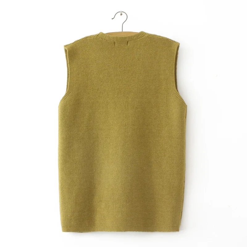 Stylish V-Neck Solid Color Knitted Sweater Vest Womens Plus Size Autumn V-Neck Sleeveless Jumper E2 3061