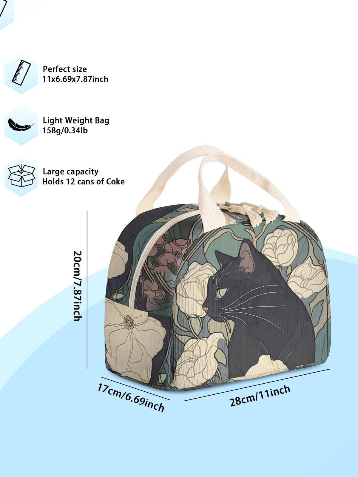 1pc- insulated lunch box bag thickened student portable lunch bag