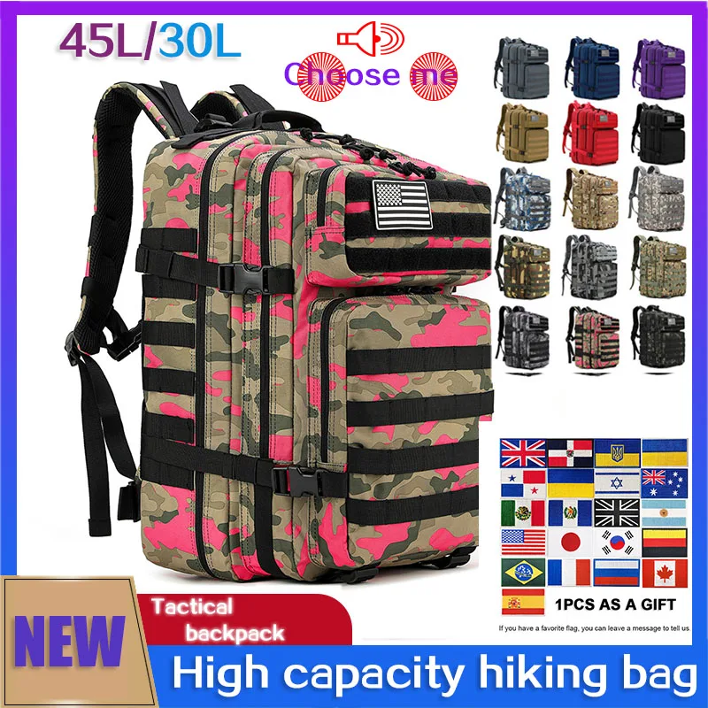 

30L/45L Camping Hunting Backpack Waterproof Rucksack Outdoor Climbing Hiking Bag with Rain Cover Rucksack 3P Molle Assault Bag
