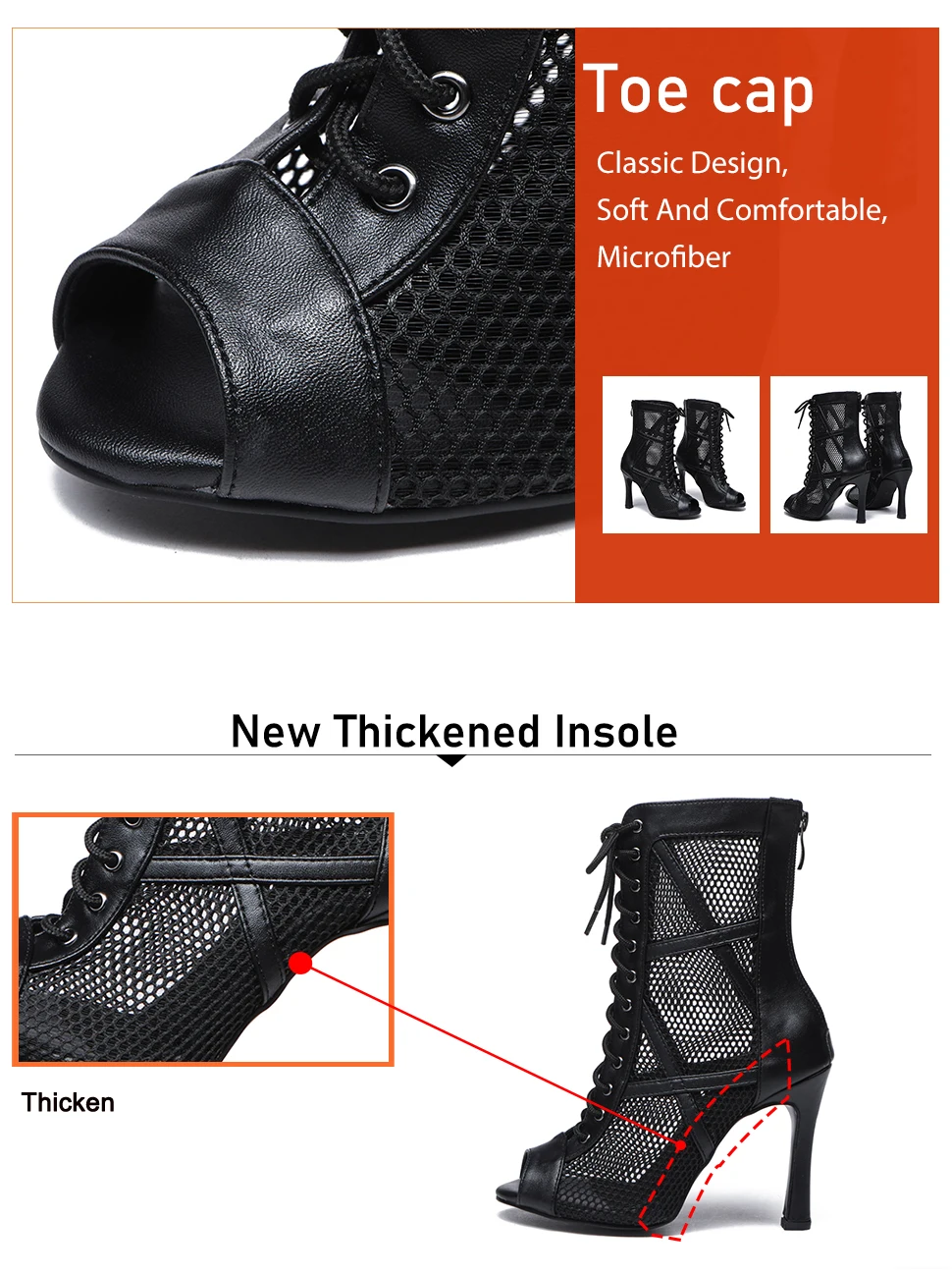 bout rond - Chaussures de Danse Latine à Talons Hauts – Modèle LUNA II Noir Rouge - Couleurs Lagon