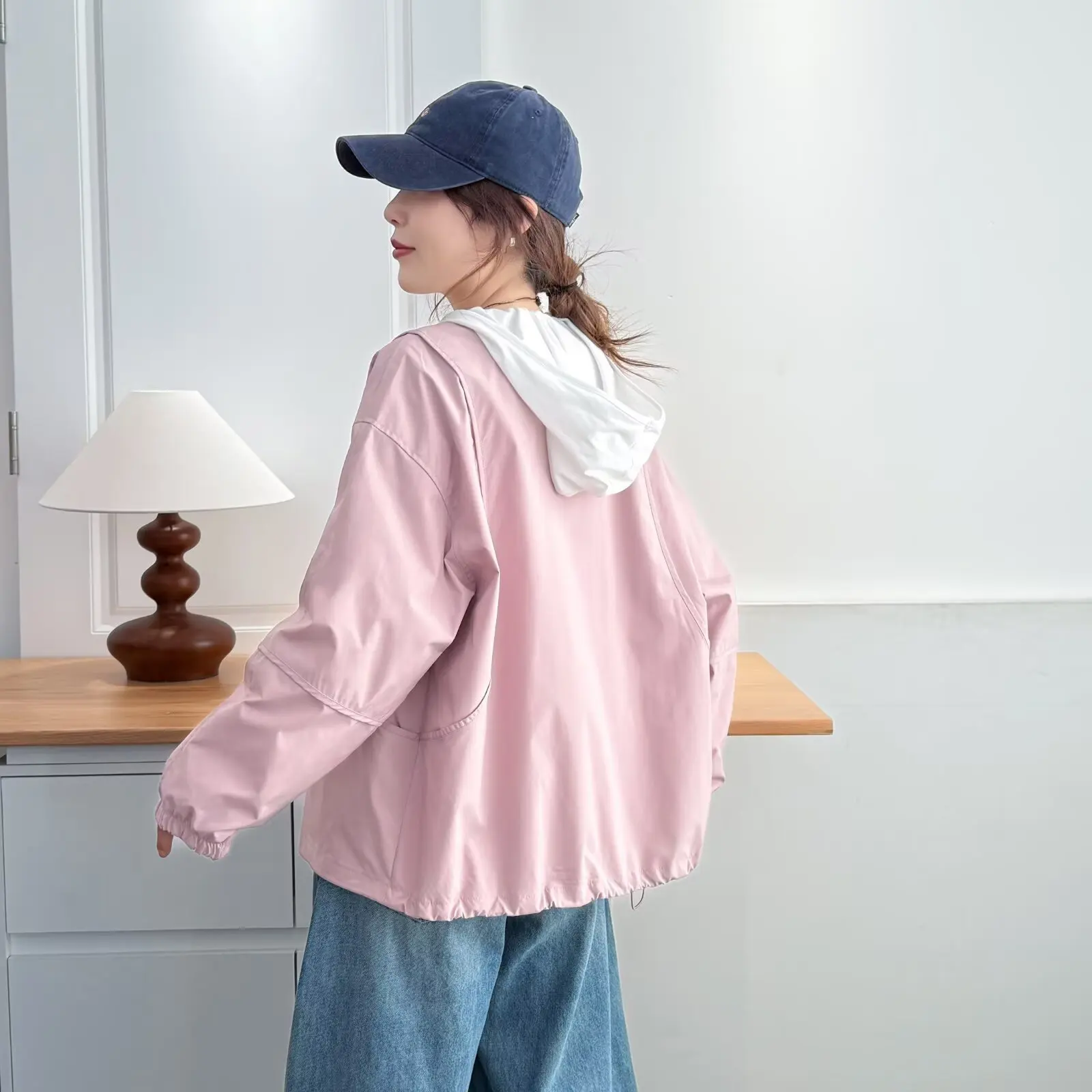 XXXXL Fashion Plus Size Women's Zipper Jacket Loose Collarless Patchwork Coat Casual Outerwear 309