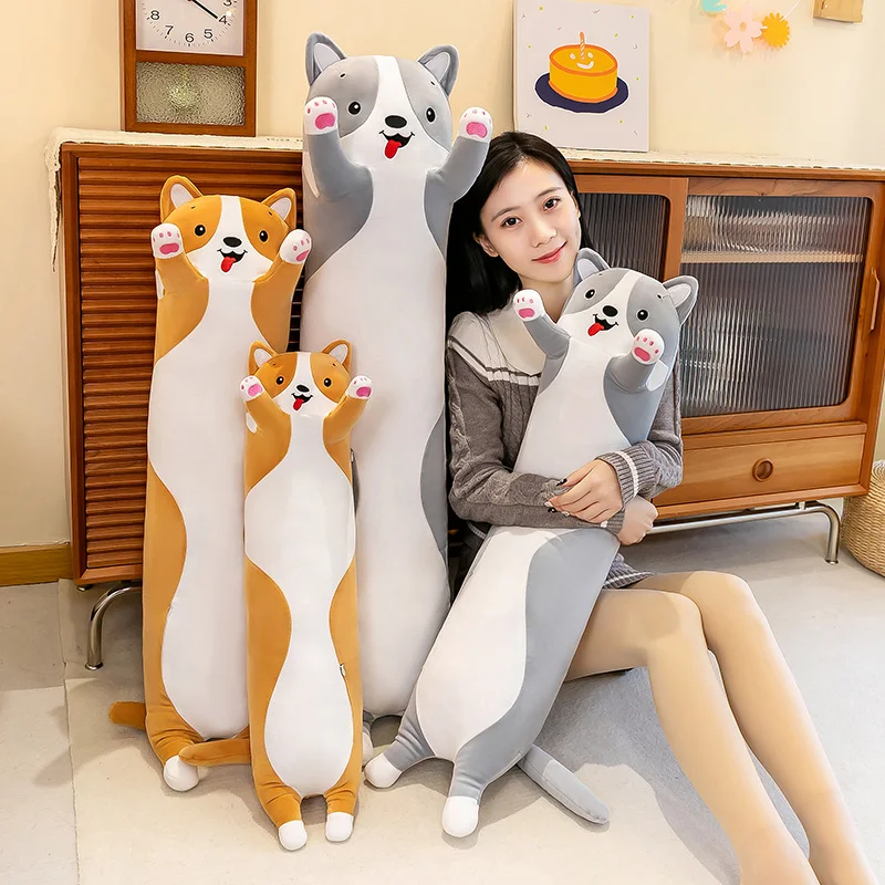 

Cartoon Corgi Plush Long Pillow Giant Stuffed Animal Super Soft Shiba inu Plushies Doll Baby Appease Toy Pillow Girls Gifts Deco