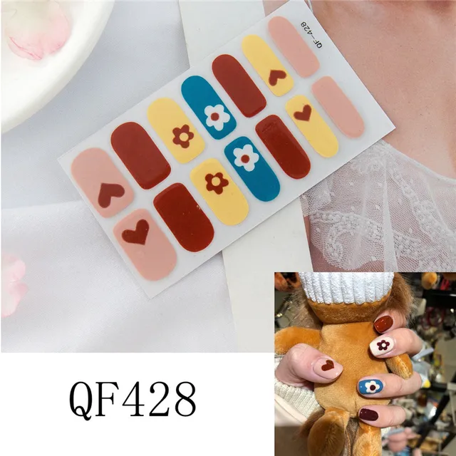 Lamemoria14tips Nail Stickers New Product Full Coverage 3D Summer Complete Nail Decals Waterproof Self-adhesive DIY Manicure QF428