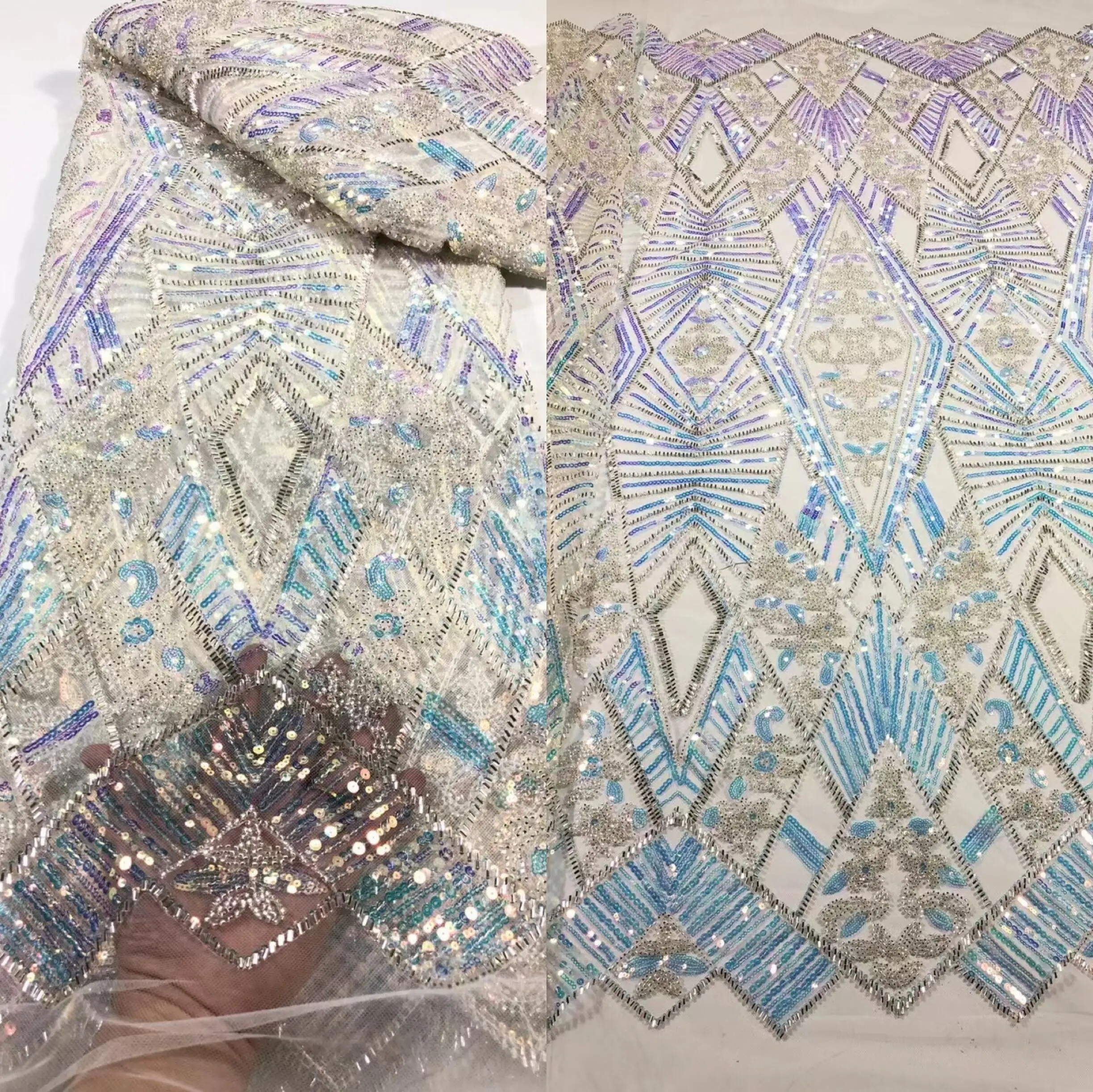 

Модные нигерийские бусины, кружевная ткань L-1226286, Высококачественная африканская французская кружевная ткань с блестками для свадебного платья