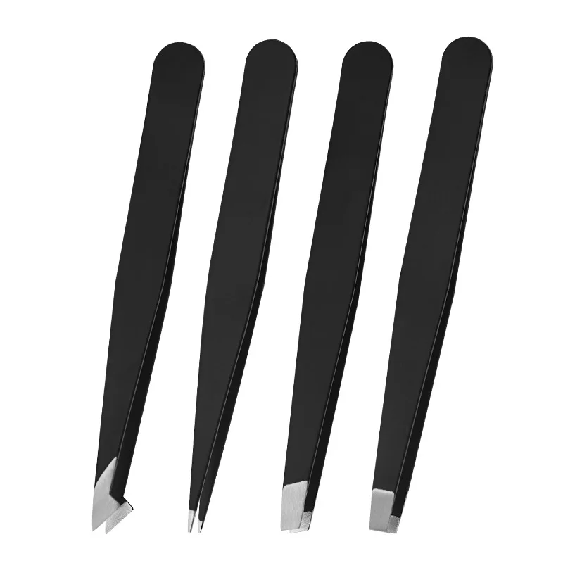Hair Removal Tweezers Stainless Steel Eyebrow Tweezers Pink Slanted Black Tip Point Face Harmless Makeup Beauty Tool Black 5