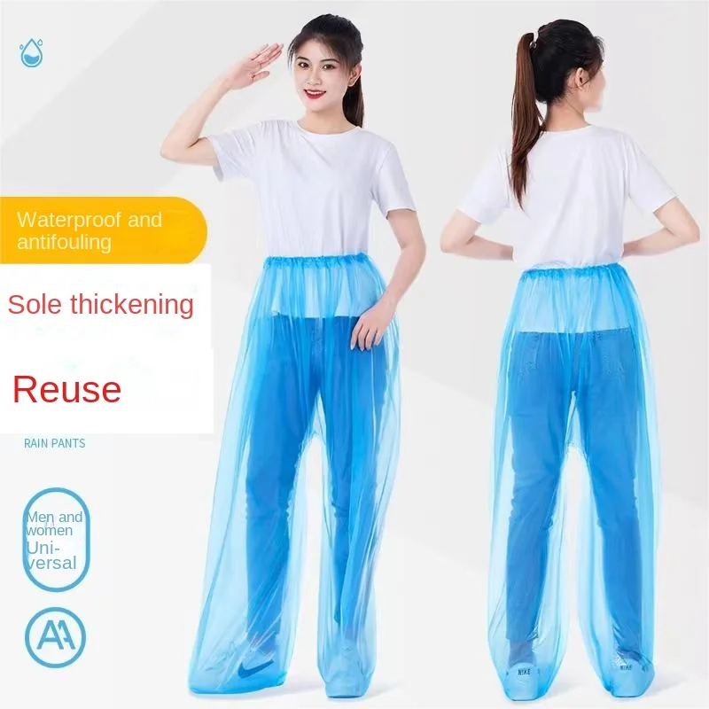 Foot-Wrapped Thickened Wear-Resistant Foot-Sealed Rain Pants Long Outdoor Portable Raincoat Drifting Waterproof Pants Cycling Disposable Rain Pants