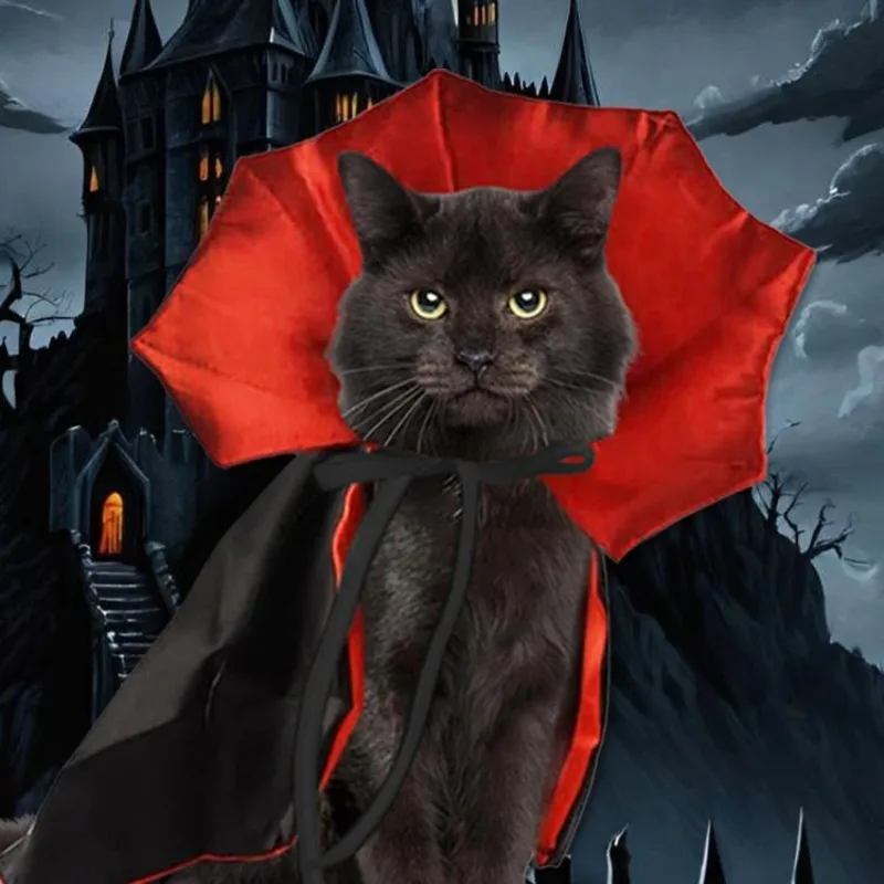 Red Black Adjustable Vampire Cape Costume for Cats Dogs
