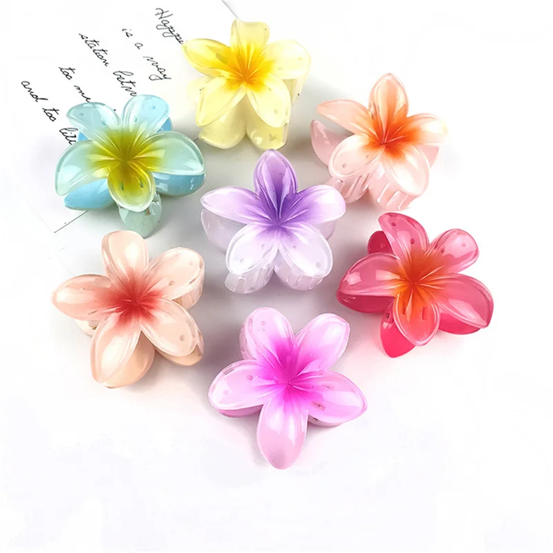 Hair Flower Clip Clips Hawaiian Plumeria Beach Flowers Claw Barrettes Accessories Barrette Kids Colorful Women Piece Artificial