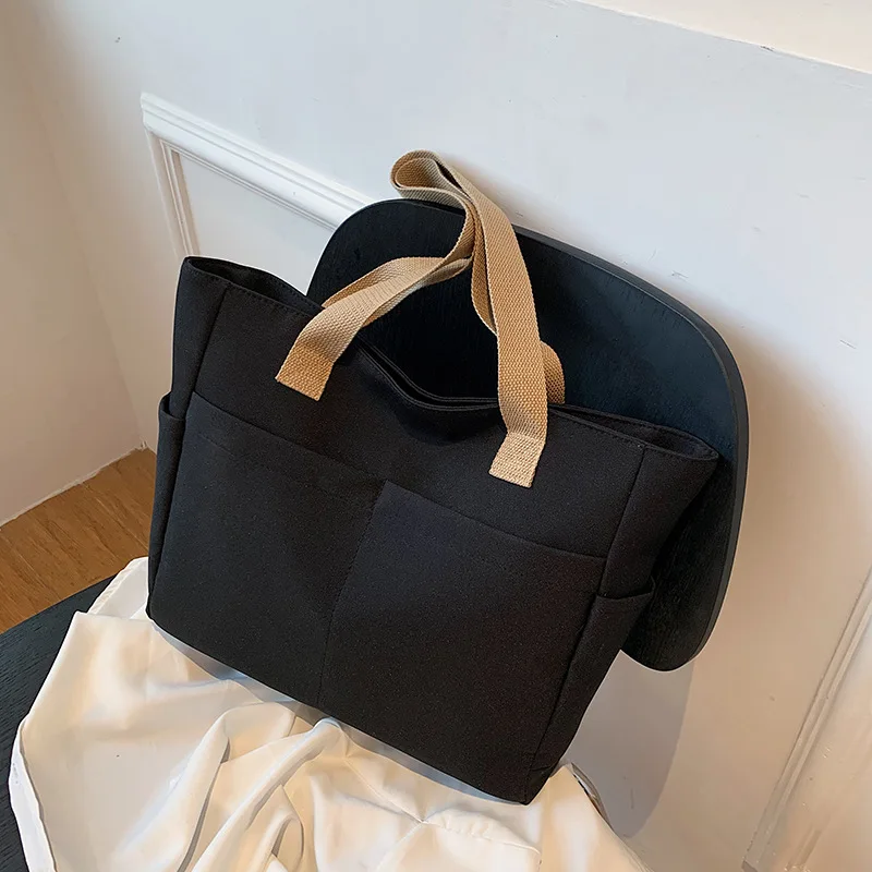 Solid Color Oxford Tote Bag, Campus Student Schoolbag, Large Capacity Handbag Shoulder Bags for Women Work Shopping Travel Party