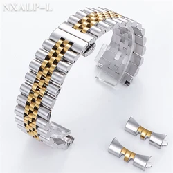 Premium Curved End Stainless Steel Watch Band with Butterfly Buckle - 22mm (Silver - Gold)