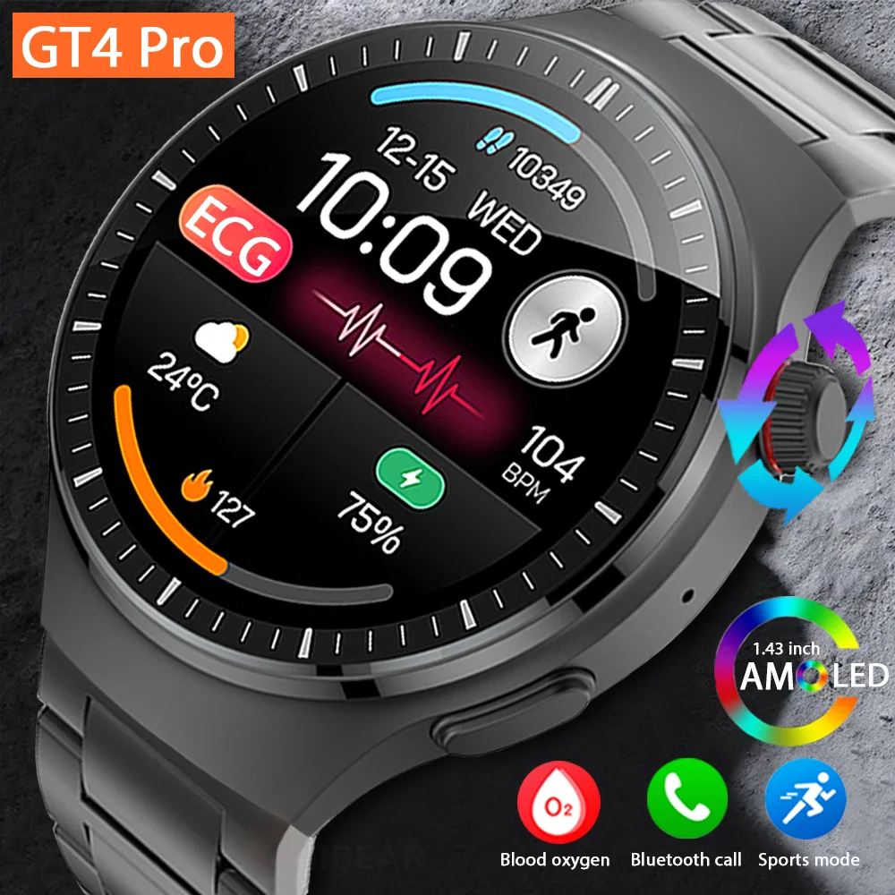 

2023New NFC GT4 Pro Smart Watch Men 1.43 Inch AMOLED 466*466 HD Screen Always show time ECG Bluetooth Call Smartwatch For Huawei