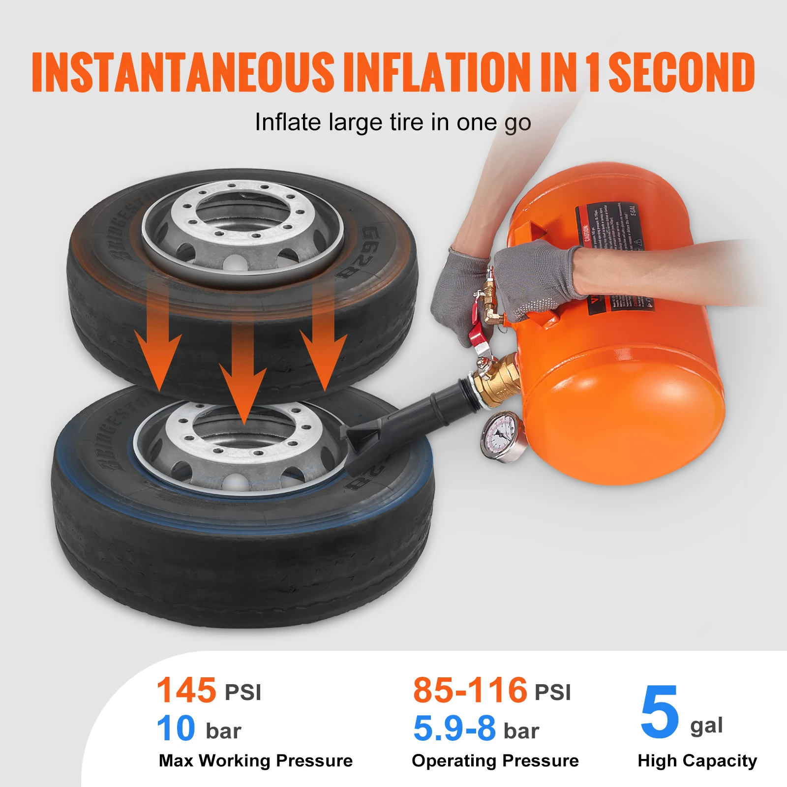 SucceBuy Tire Bead Blaster 5 Gallon/19L Capacity Includes Pressure Gauge & Handle 145 PSI Max Inflation Tank, for Car Truck ATV