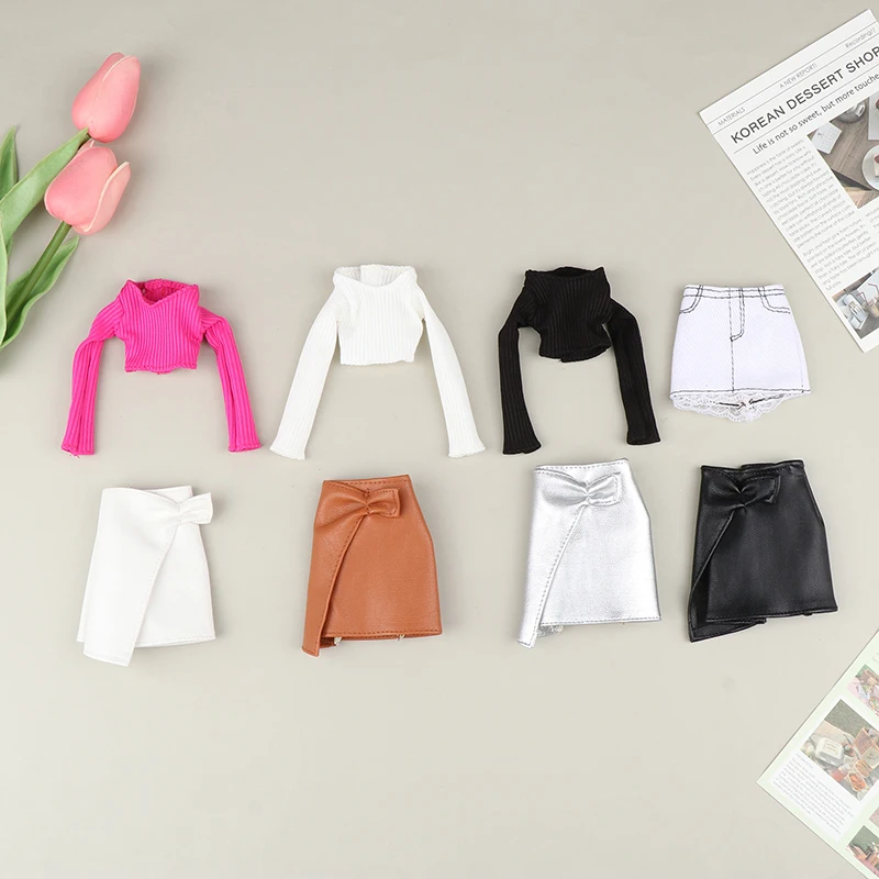 

Doll Knitted Long Sleeved Top Short Skirt Leather Skirt Casual Wear For 29cm Doll Clothes Accessories Fashion Dress Up Kids Gift