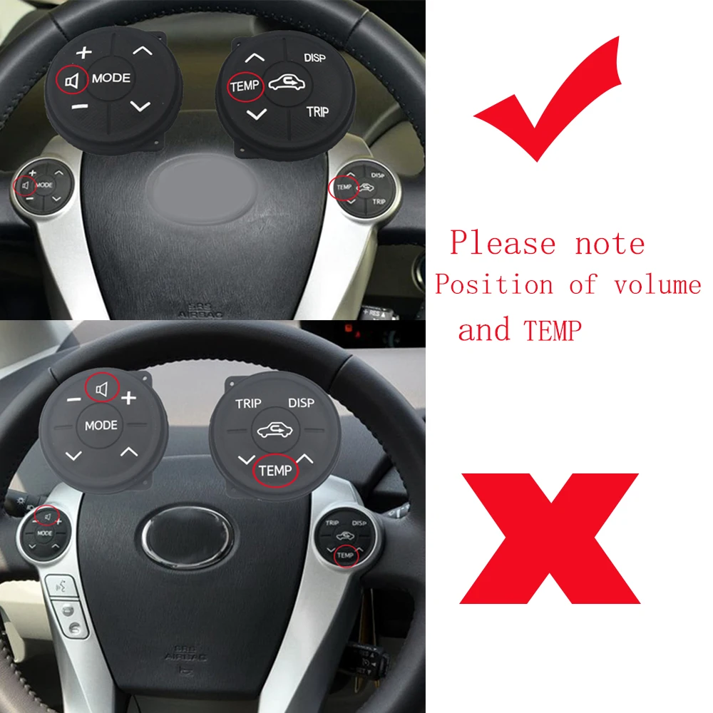 2PCS For Toyota Prius Prius C 2011-2015 Aqua 2012-2014 Button Multifunction Stee