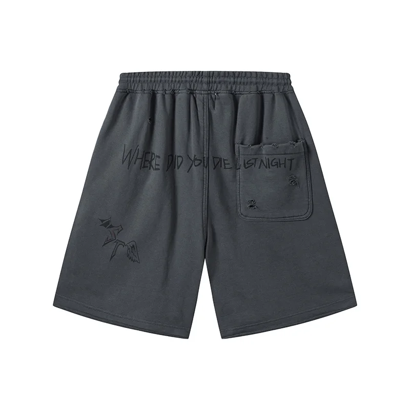 Hip Hop Washed Do Old Damaged Graffiti Saint Louis Shorts Men Woman 1:1 Vintage Cotton Casual Drawstring Joggers Breeches