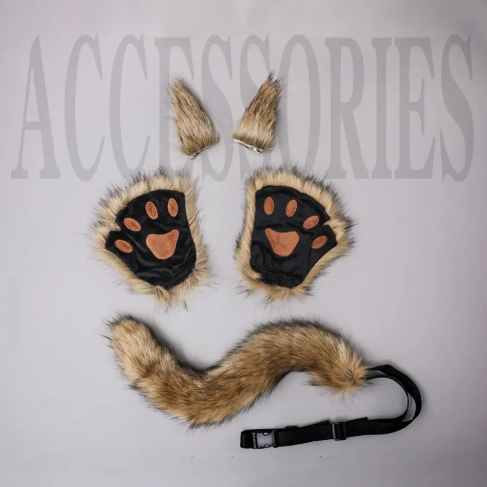 

Performance Props Costume Soft Fuzzy Plush Cosplay Fox Tail Paw Gloves Set with Adjustable Waist Circumference for Performance