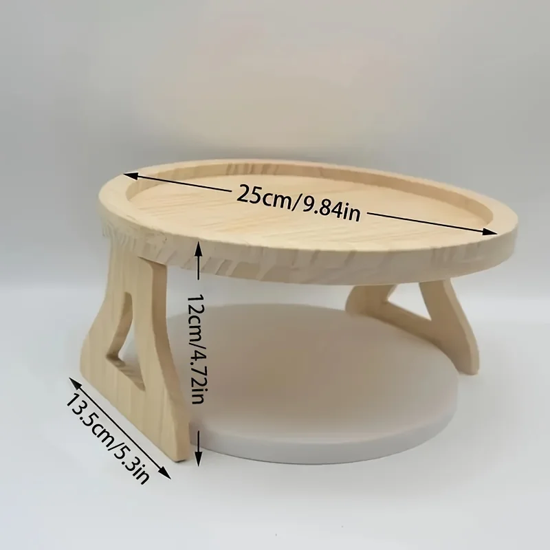 1pc Foldable Sofa Armrest Tray Wooden Round Plate Snack Table, Clip-on Sofa Side Table, Portable Small Spaces Side Table