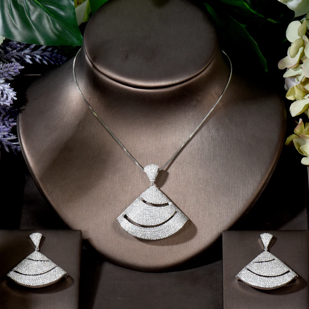 

Fashion Small Fan Shape Pendant Necklace Link Chain Jewelry Set For Women Wedding Dress Accessories Bijoux Femme N-658