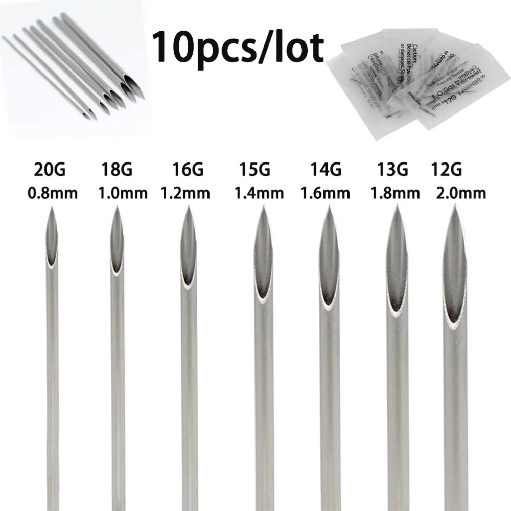 10Pcs 12-20G Disposable Sterile Piercing Needles For Ears Nose Lips Nipples Navel Stainless Steel Piercing Tools Tattoo Medical 10pcs 12 20g disposable sterile piercing needles for ears nose lips nipples navel stainless steel piercing tools tattoo medical