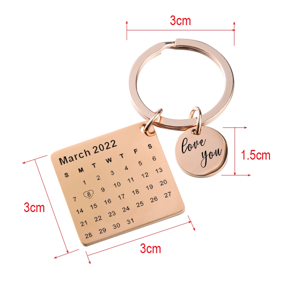 Personalized Stainless Steel Keychain - Custom Engraved With Date & Love - Black Finish