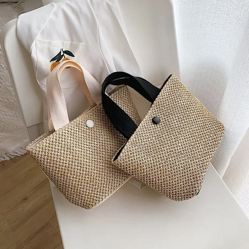 2023 New Rural Style Woven Bag Retro Leisure Handheld Grass Woven Bag Summer Beach Vacation Bag for Women