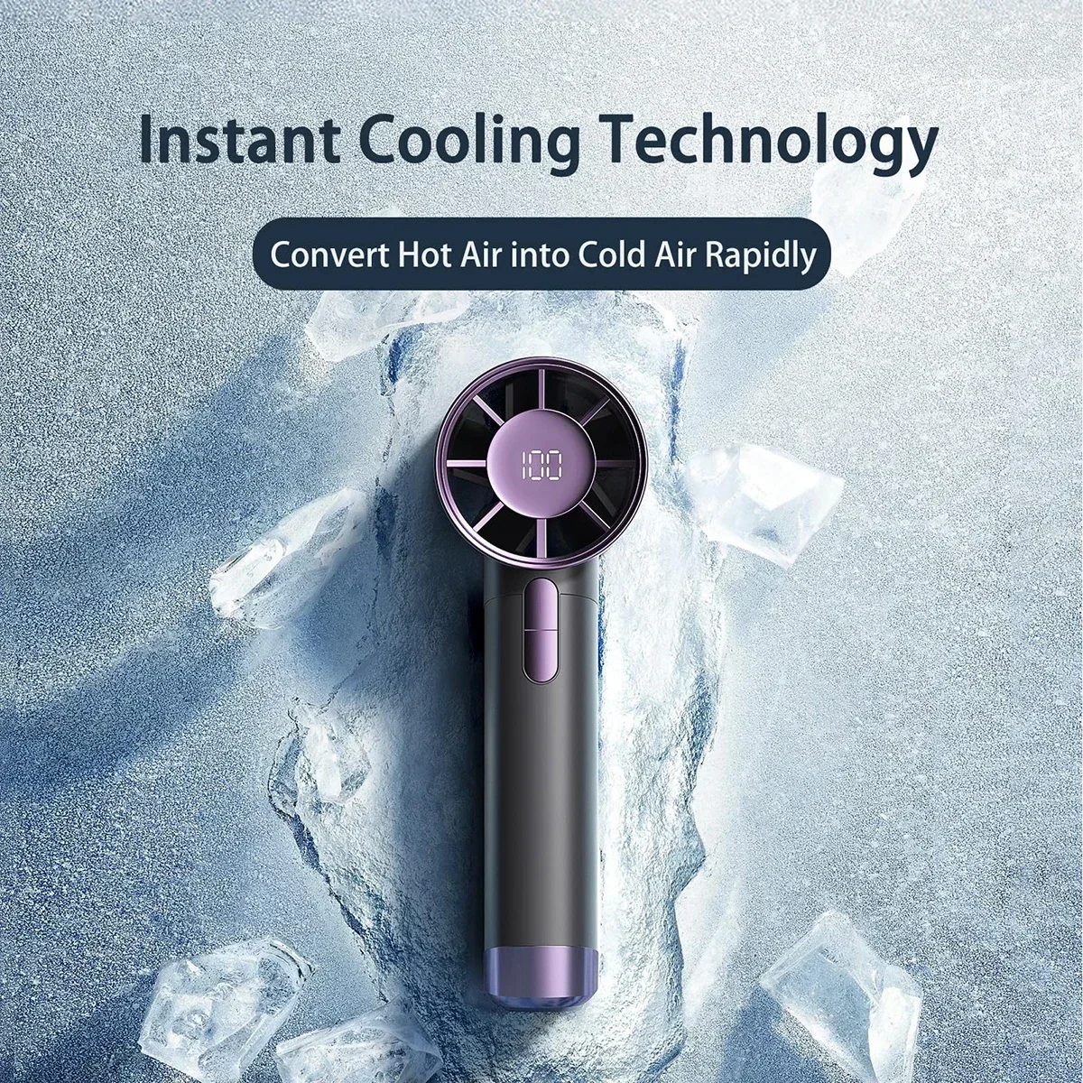 Portable Handheld Fan 1-100 Speeds Adjustable Turbo 3000mAh Battery Fans with LED Display Rechargeable Ice Cooling Camping Fan