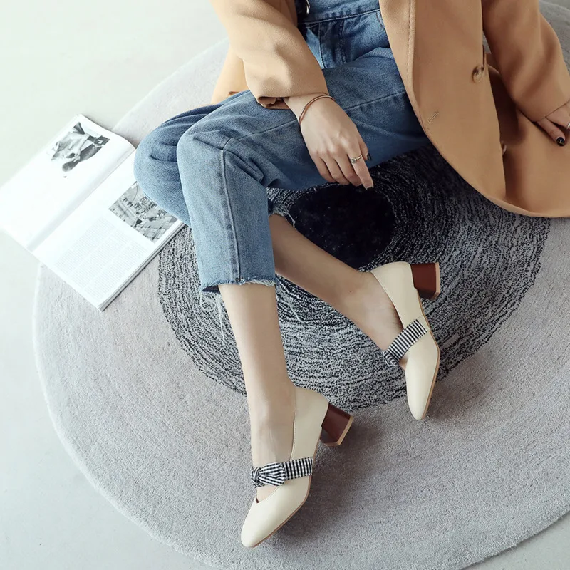 New Arrival Handmade Womens Chunky Heels Dress Pumps Mary Janes Summer Autumn Daily Wear Large Size 34-52 Evening Fashion Shoes