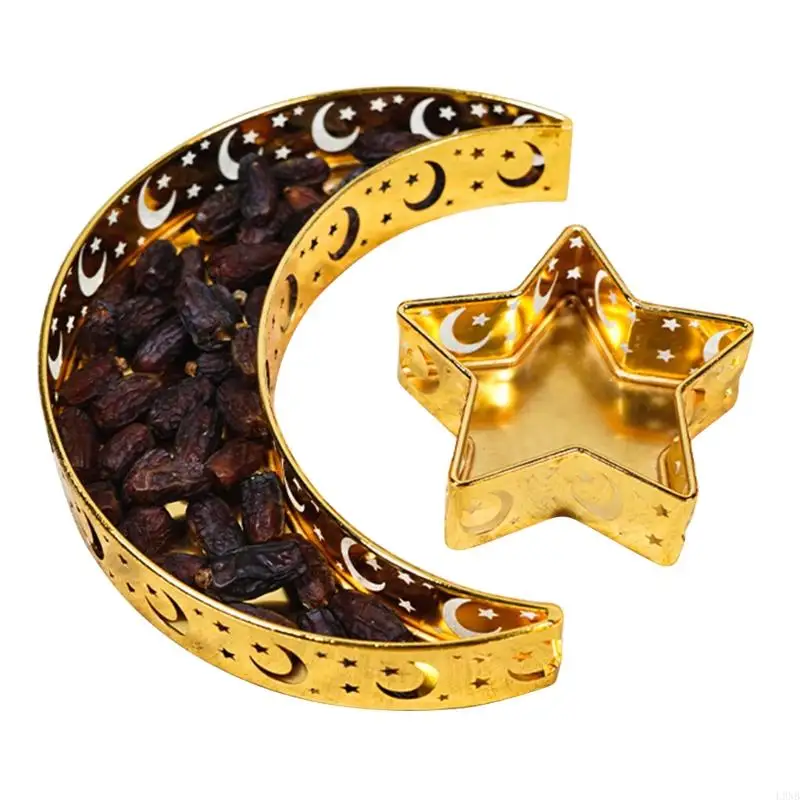L9NB Eid Mubarak Moon Star Serving Tray Tableware Dessert Storage Container Ramadan Muslim Islamic Party Supply 3