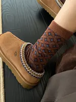 Retro Artistic Geometric Plaid Women's Mid-Calf Sos Double Needle Design Cotton Long Sos Individuatic Sle