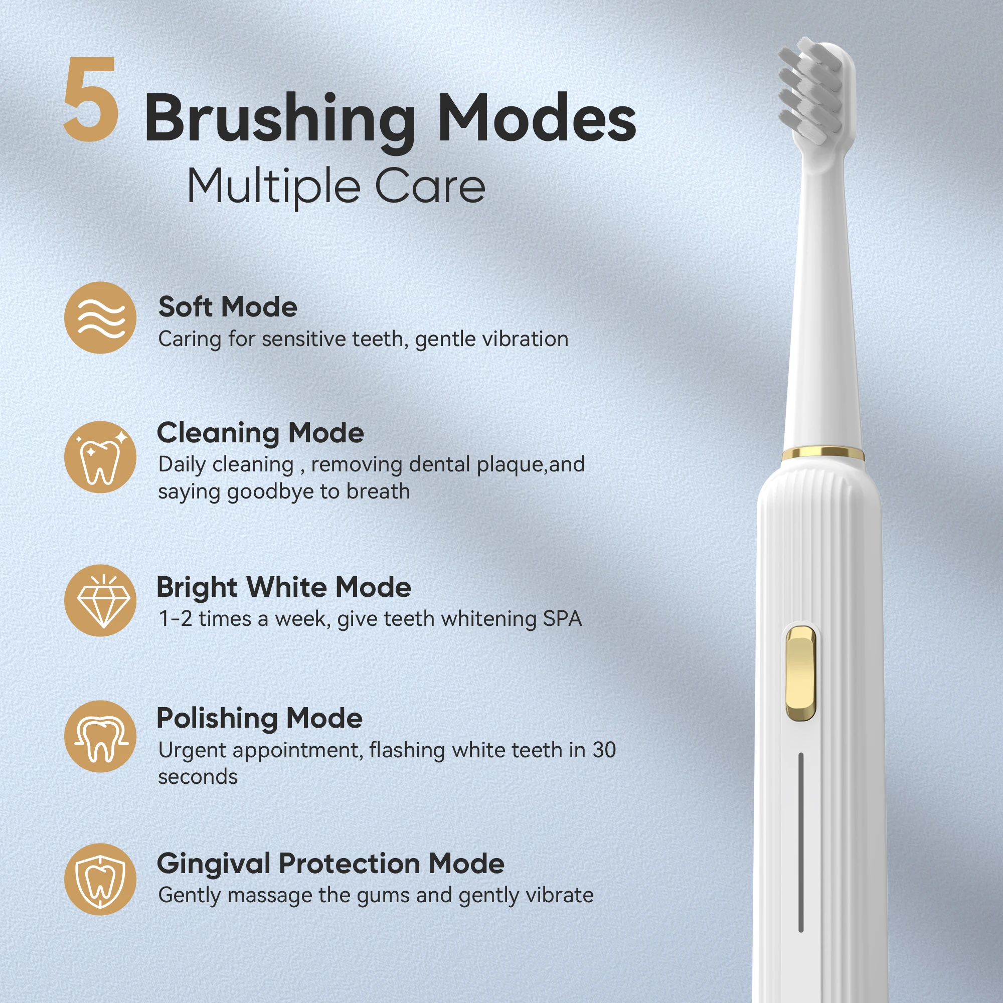 Sejoy 5 Modes Electric Toothbrush Rechargeable 12 Replacement Tooth brush Heads  Adult Ultrasonic Teeth Cleaning 6