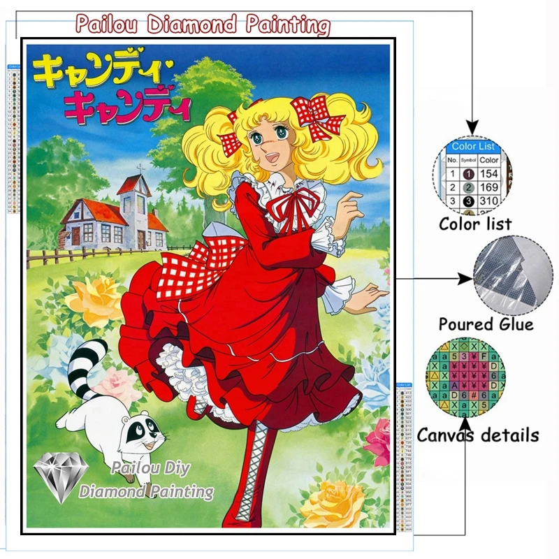 Diamond Painting Japanese Cartoon Anime Candy Candy Girl Flower Art Cross Stitch Kits Embroidery Picture Mosaic Craft Home Deco