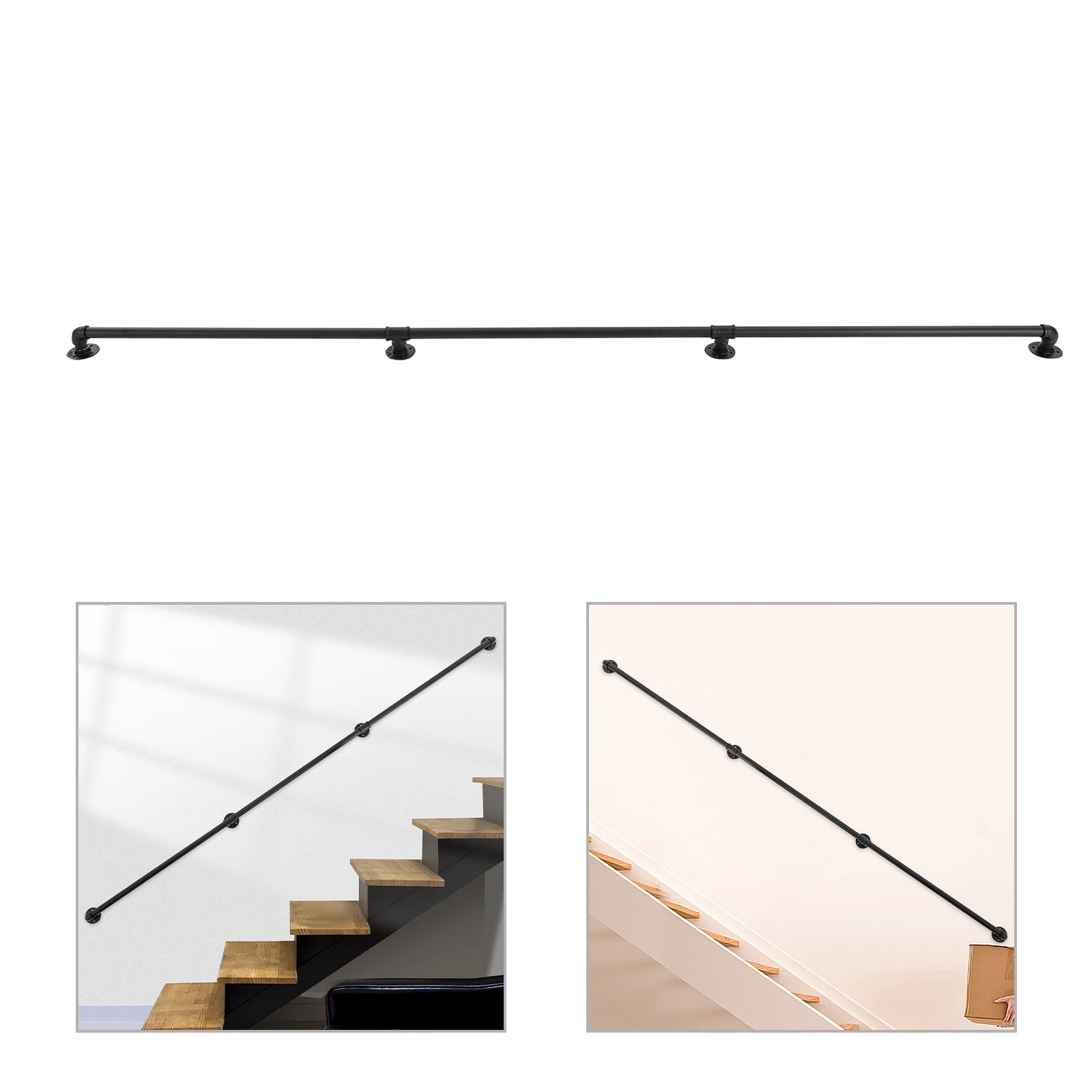 2,74 m Treppengeländer, 3-teiliges Treppengeländer aus Metall, wandmontierte Treppen-Sicherheitshilfe für Treppen, Dachböden, Villen – Detail 2