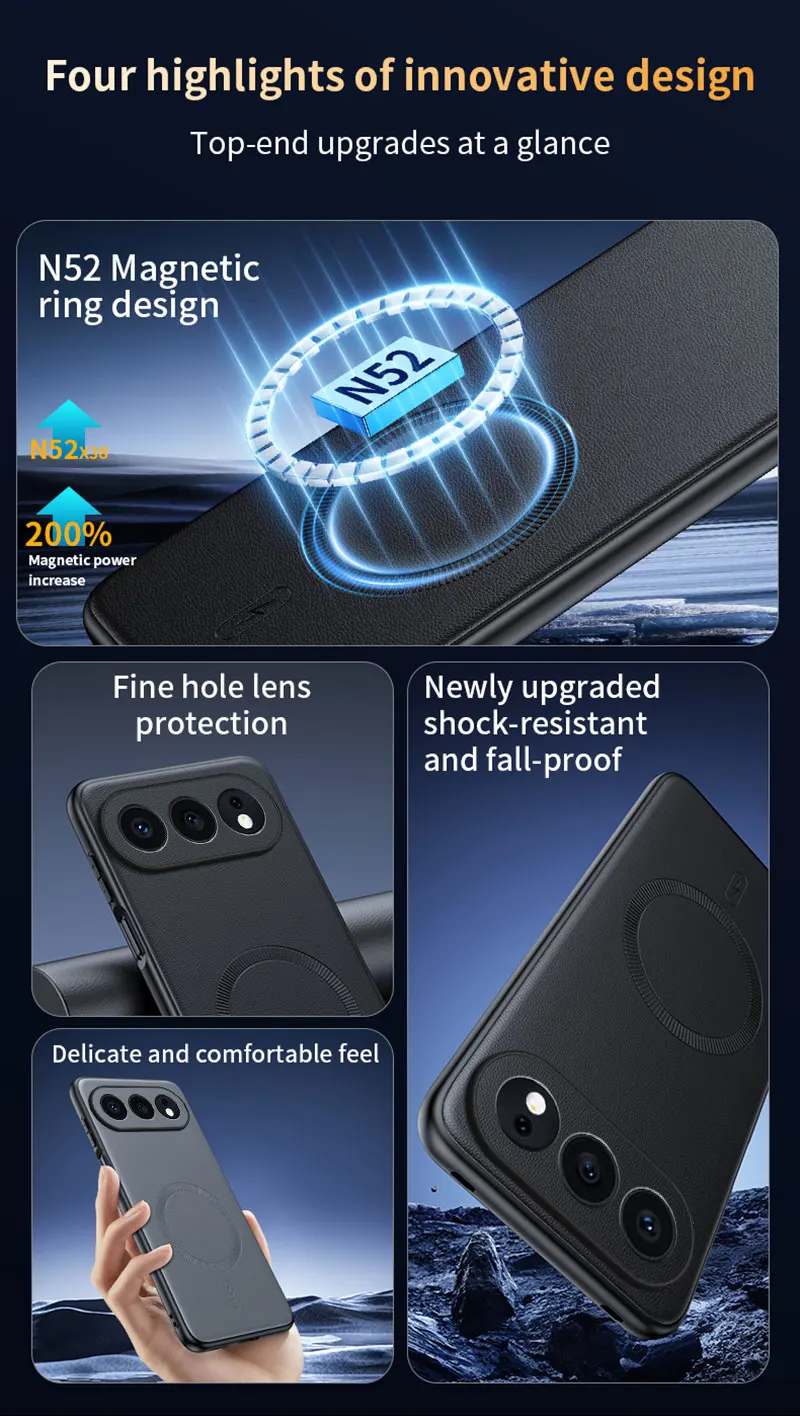 Für Honor 500 Hülle, magnetische Lederschild-Abdeckung für Honor 500, Anti-Fingerabdruck, rutschfest, PC + TPU – Detail 6