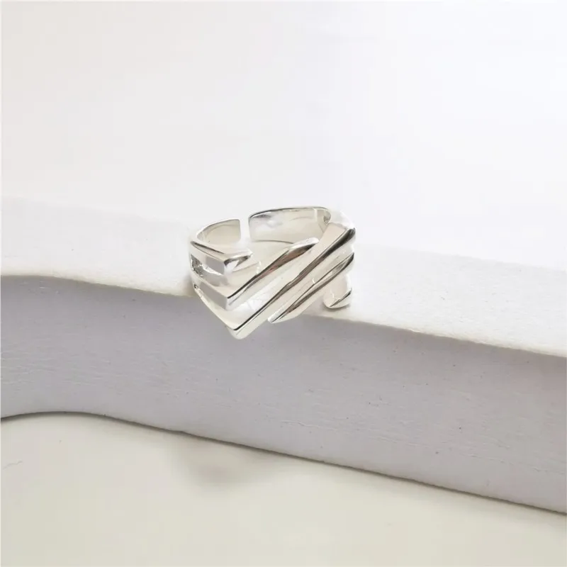 Silver Color Geometric Square Hollow Ring for Women Simple Fashion Adjustable Rings Jewelry Accessories