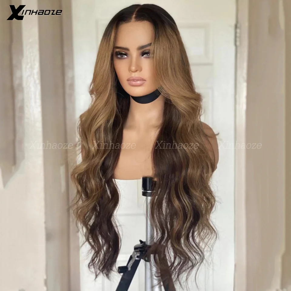 

1B/27 Blonde Colored Body Wave Peruvian Silk Top Wigs Pre-Plucked With Baby Hair Blonde Brown 13x6 Lace Frotnal Wig For Women