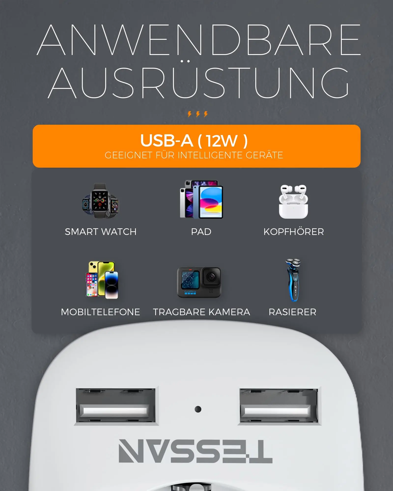 Power Plug Adapter TESSAN Travel Adapter USA America Europe Plug 2 USB 2.4A Socket for Canada Mexico