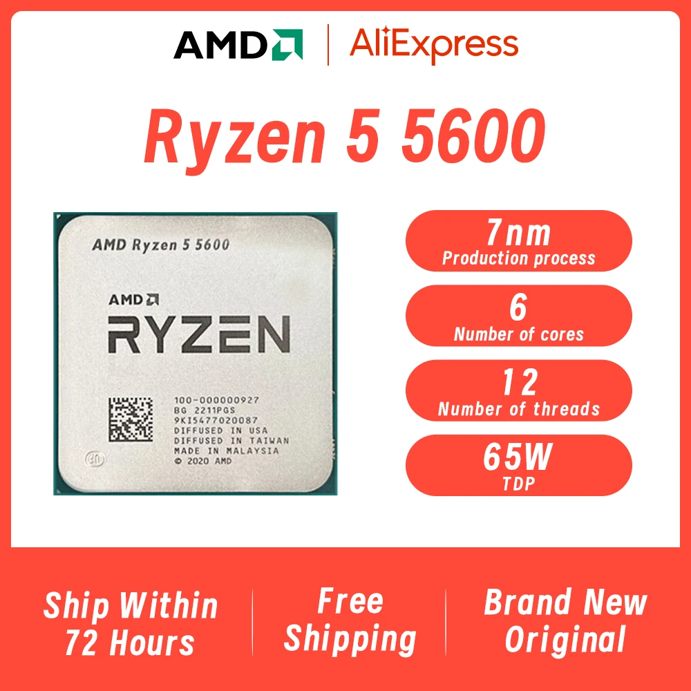 AMD new Ryzen 5 5600 amd R5 5600 pc gamer cpu 65W DDR4 Desktop Accessories  Processor Support Gaming CPU Socket AM4 no cooler