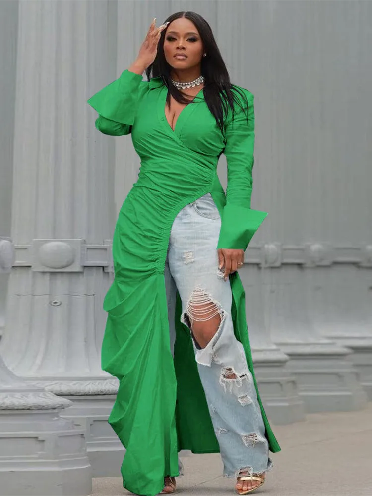 Wmstar Dresses Solid Color Long Sleeved Women's  Deep V Side Opening Slim Fitting Nightclub Party Dress Wholesale Dropshipping