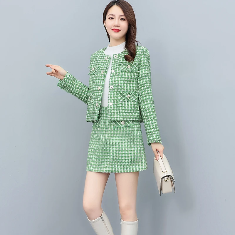 Korean Outfit Sets Skirts Set, Tweed Skirt Jacket Set