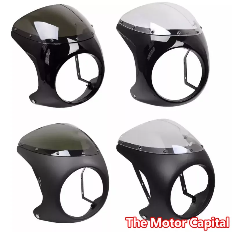 

7 Inch Retro Cafe Racer Headlamp Windscreen Motorcycle Front Headlight Anti-fall Handlebar Fairing Protection Windshield