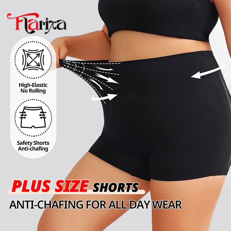 Flarixa Plus Size High Waist Safety Pants Women Under Skirt Boxers High Elastic Underwear Panties Anti Chafing Thighs Shorts