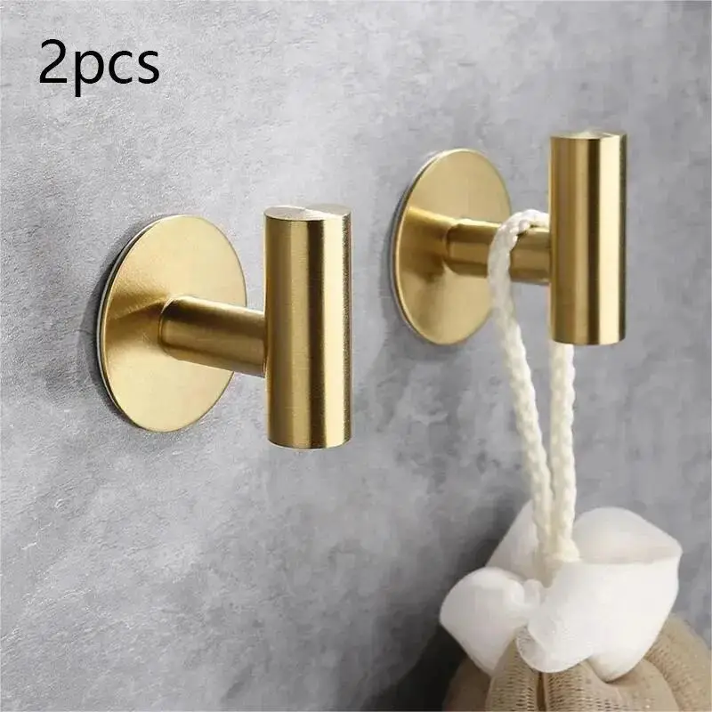 2pcs Wall Hook Stainless Steel Clothes Hanging Hooks Matte Black 3M Adhesive Key Robe Hanger Towel Holder for Bathroom Kitchen
